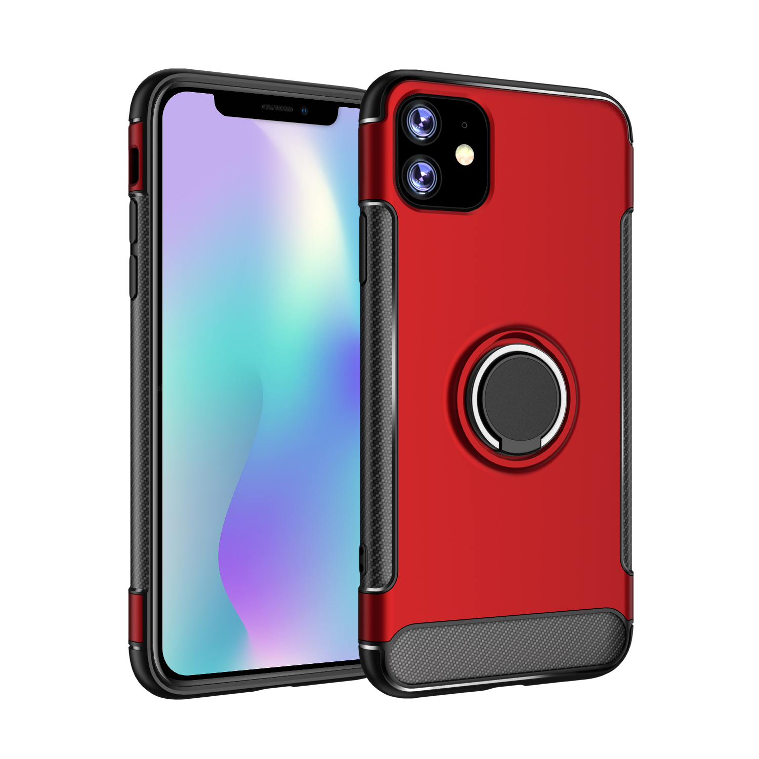 iPhone 11 (6.1in) 360 Rotating RING Stand Hybrid Case with Metal Plate (Red)
